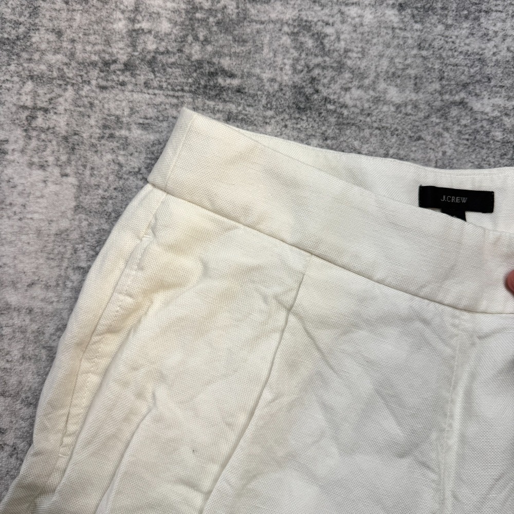 J Crew Pants Women 4 White High Rise Pleated Linen Wide Leg Crop Trouser Minimal - Picture 4 of 12